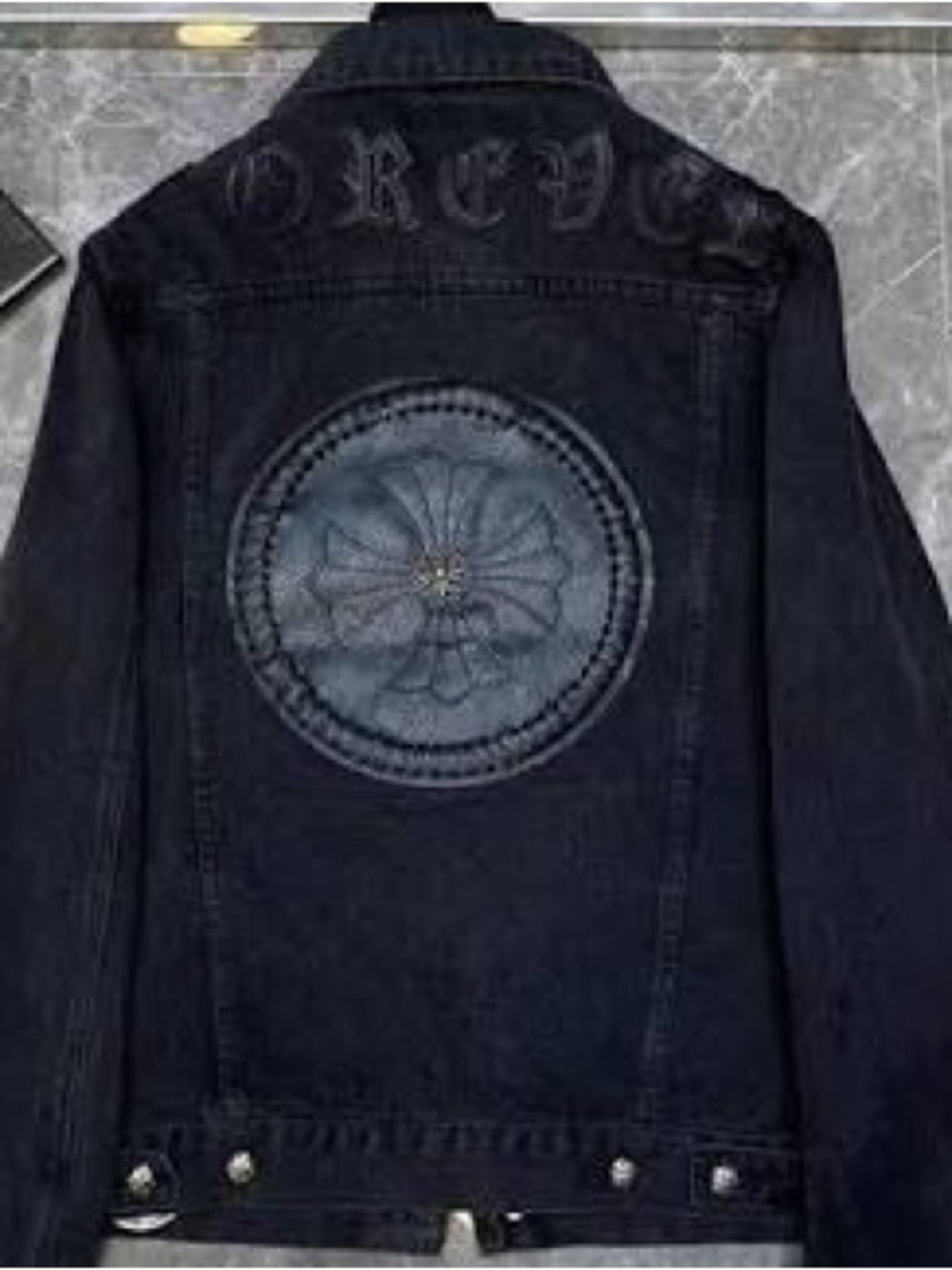 Chrome Hearts Forever Black Back Patch Black Denim Jean Jacket Men's Size XL - Picture 2 of 5